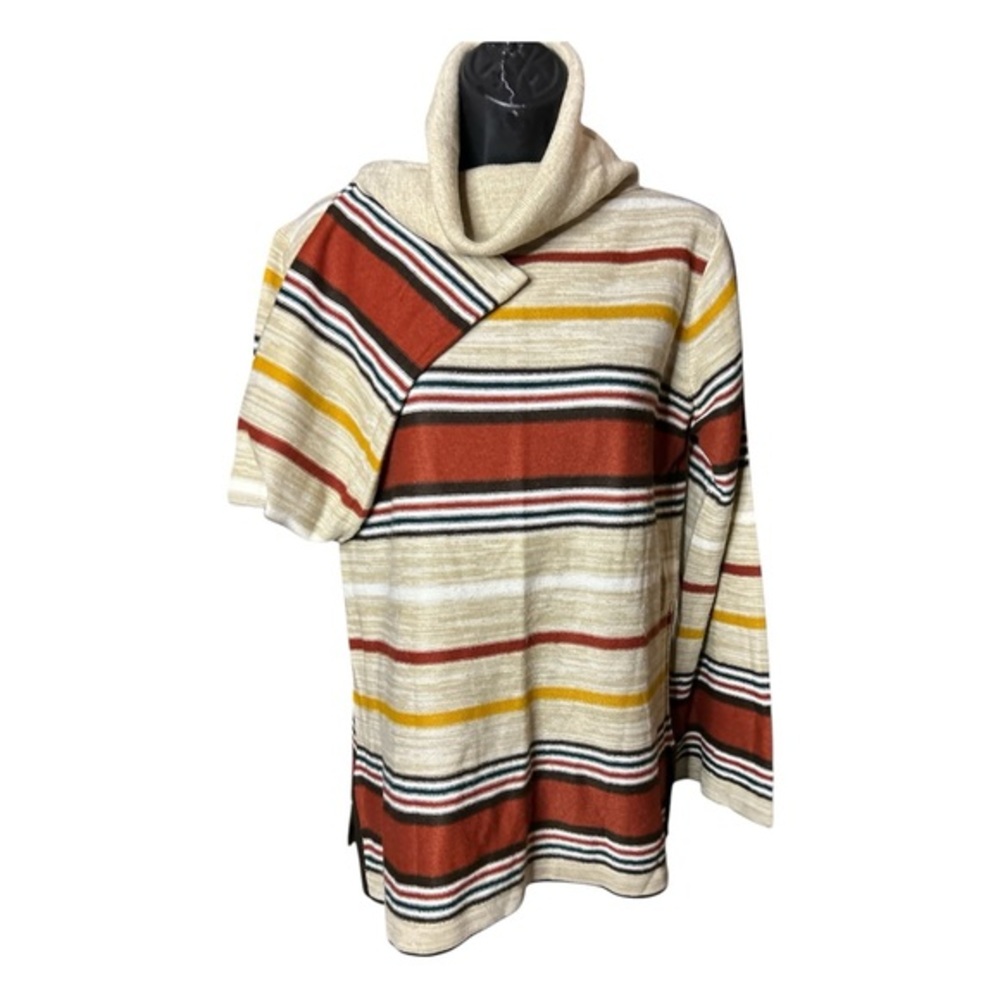Vintage 1970s Kimlon Striped Cowl Neck Sweater w belt loops Size Large